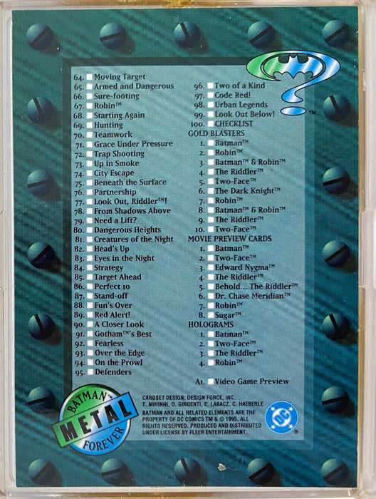 1995 Batman Forever Metal Base Trading Card Set of 100 Cards Fleer   - TvMovieCards.com