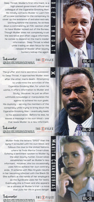 X-Files Connections Box Loader Foil Chase Card Set BL-1 thru BL-3 Topps 2005   - TvMovieCards.com