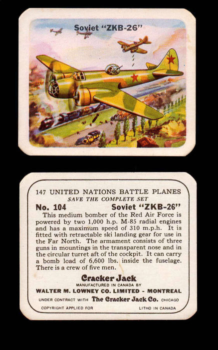 Cracker Jack United Nations Battle Planes Vintage You Pick Single Cards #71-147 #104  - TvMovieCards.com