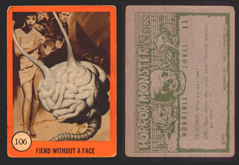 1961 Horror Monsters Series 2 Orange Trading Card You Pick Singles 67-146 NuCard 106   Fiend without a Face  - TvMovieCards.com