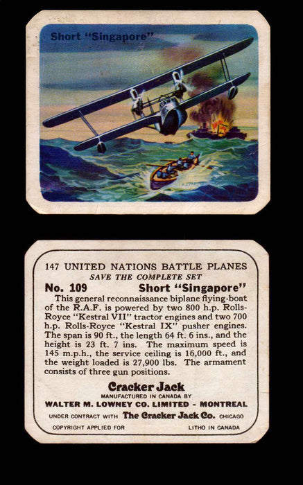 Cracker Jack United Nations Battle Planes Vintage You Pick Single Cards #71-147 #109  - TvMovieCards.com