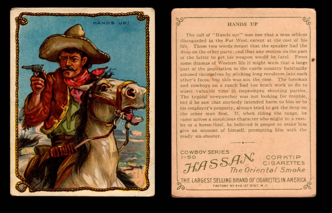 1909 T53 Hassan Cigarettes Cowboy Series #1-50 Trading Cards Singles #16 Hands Up!  - TvMovieCards.com