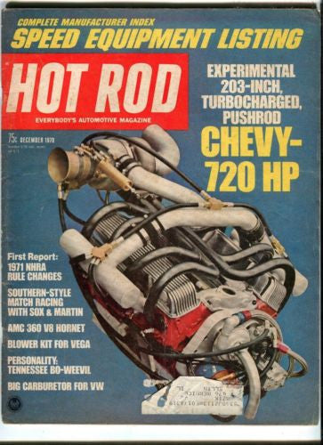 1970 December Hot Rod Magazine March Back Issue - Turbocharged 720 HP Chevy   - TvMovieCards.com