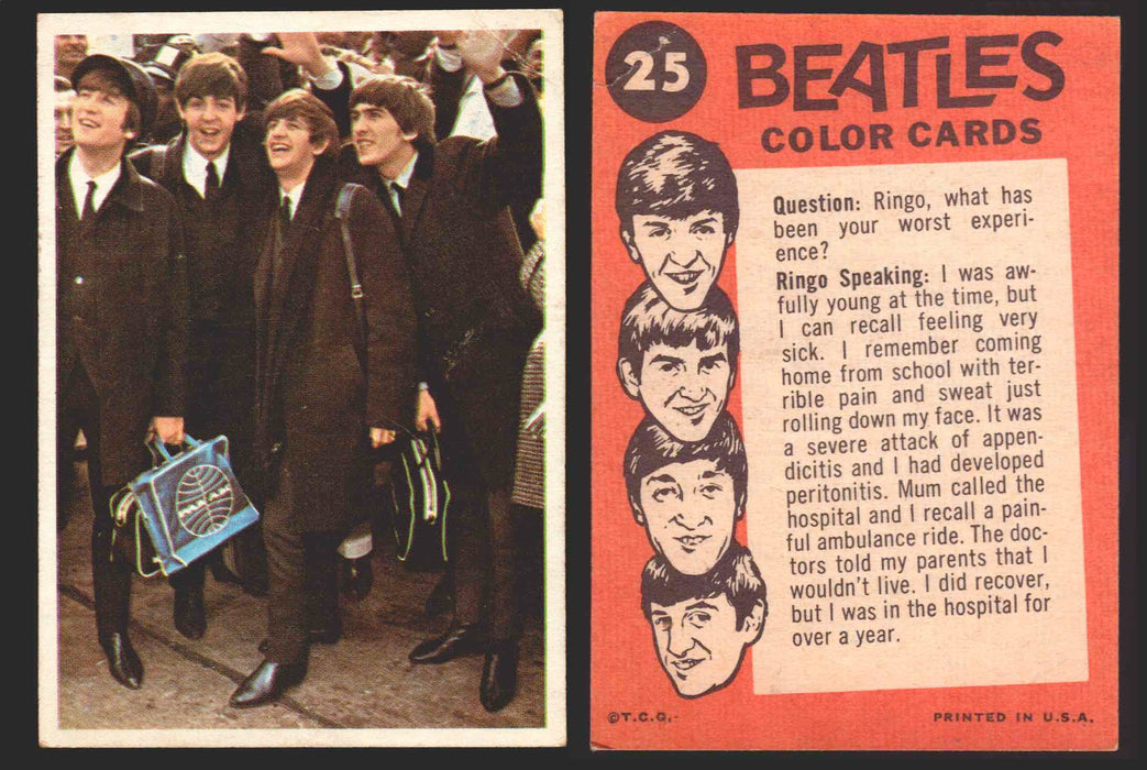 Beatles Color Topps 1964 Vintage Trading Cards You Pick Singles #1-#64 #	25 (creased corner)  - TvMovieCards.com
