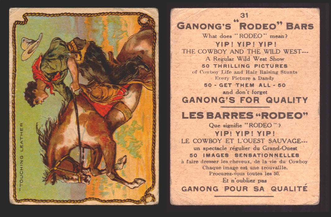1930 Ganong "Rodeo" Bars V155 Cowboy Series #1-50 Trading Cards Singles #31 Toughing Leather  - TvMovieCards.com