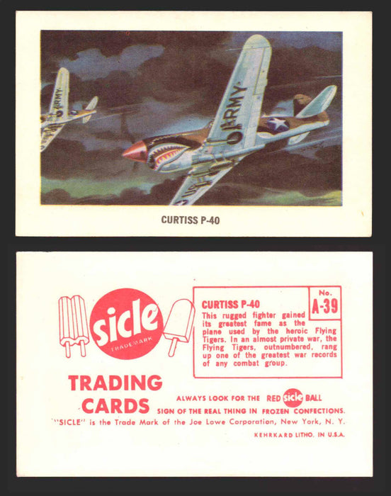 1959 Sicle Airplanes Joe Lowe Corp Vintage Trading Card You Pick Singles #1-#76 A-39	Curtiss P-40  - TvMovieCards.com