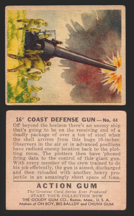 1938 Action Gum Vintage Trading Cards #1-96 You Pick Singles Goudy Gum #44   16" Coast Defense Gun  - TvMovieCards.com