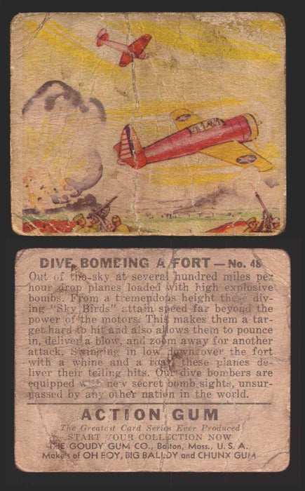 1938 Action Gum Vintage Trading Cards #1-96 You Pick Singles Goudy Gum #48   Dive Bombing a Fort  - TvMovieCards.com