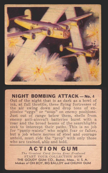 1938 Action Gum Vintage Trading Cards #1-96 You Pick Singles Goudy Gum #4 Night Bombing Attack  - TvMovieCards.com