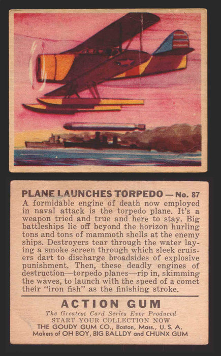 1938 Action Gum Vintage Trading Cards #1-96 You Pick Singles Goudy Gum #87   Plane Launches Torpedo  - TvMovieCards.com