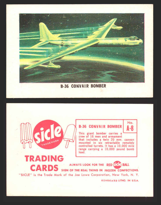 1959 Sicle Airplanes Joe Lowe Corp Vintage Trading Card You Pick Singles #1-#76 A-08	B-36 Convair Bomber  - TvMovieCards.com