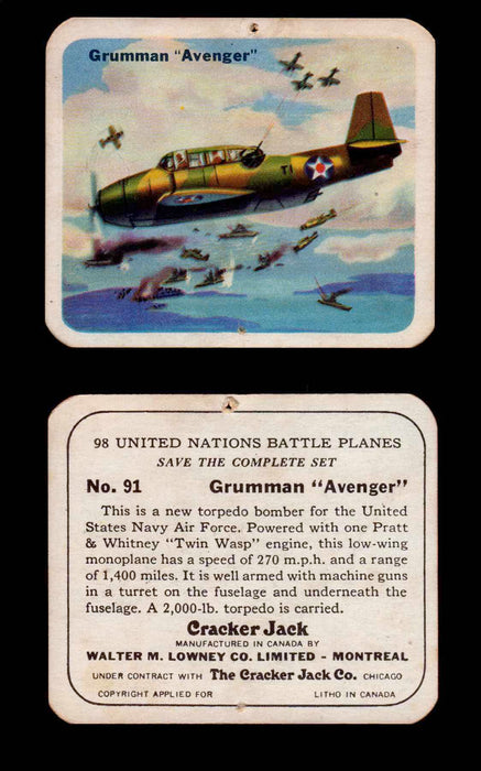Cracker Jack United Nations Battle Planes Vintage You Pick Single Cards #71-147 #91  - TvMovieCards.com