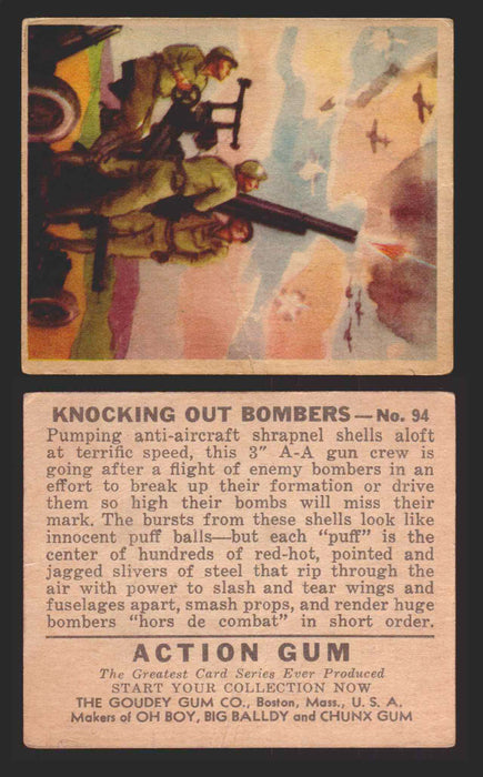 1938 Action Gum Vintage Trading Cards #1-96 You Pick Singles Goudy Gum #94   Knocking Out Bombers  - TvMovieCards.com