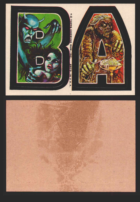 1973-74 Monster Initials Vintage Sticker Trading Cards You Pick Singles #1-#132 B A (Red Eyed Devil/Zombie)  - TvMovieCards.com