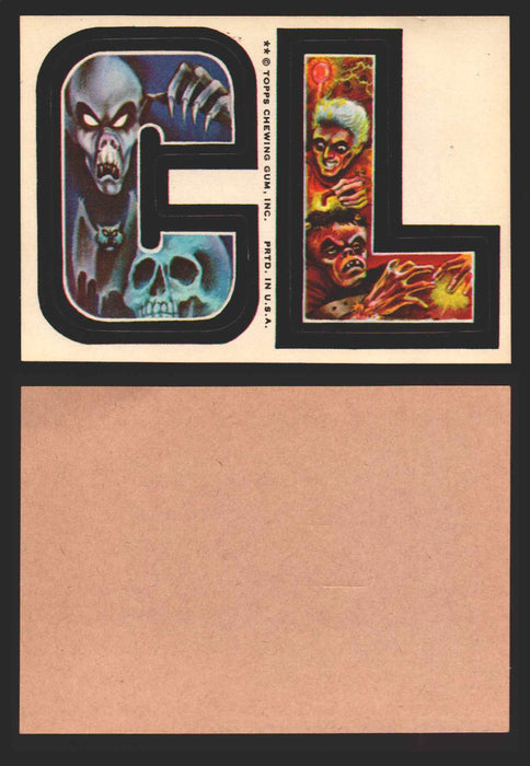 1973-74 Monster Initials Vintage Sticker Trading Cards You Pick Singles #1-#132 C L (Vampire/Frankenstein)  - TvMovieCards.com