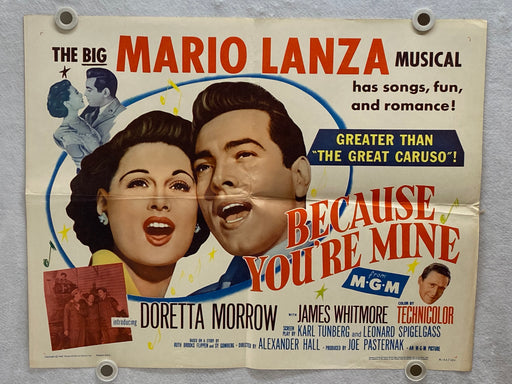 1952 Because You're Mine Original Half Sheet Movie Poster 22 x 28 Mario Lanza   - TvMovieCards.com