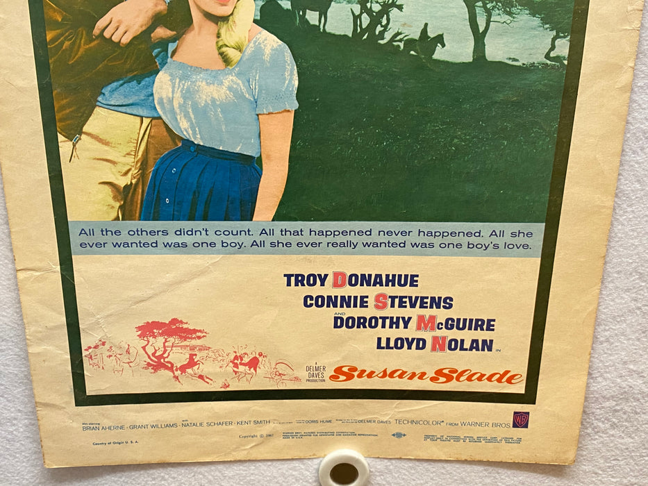 1961 Susan Slade Window Card Movie Poster 14 x 22 Troy Donahue, Dorothy McGuire   - TvMovieCards.com