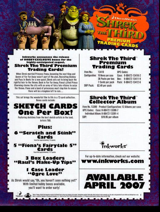 Shrek The Third Movie Trading Card Dealer Sell Sheet Sale Promo Ad 2007   - TvMovieCards.com