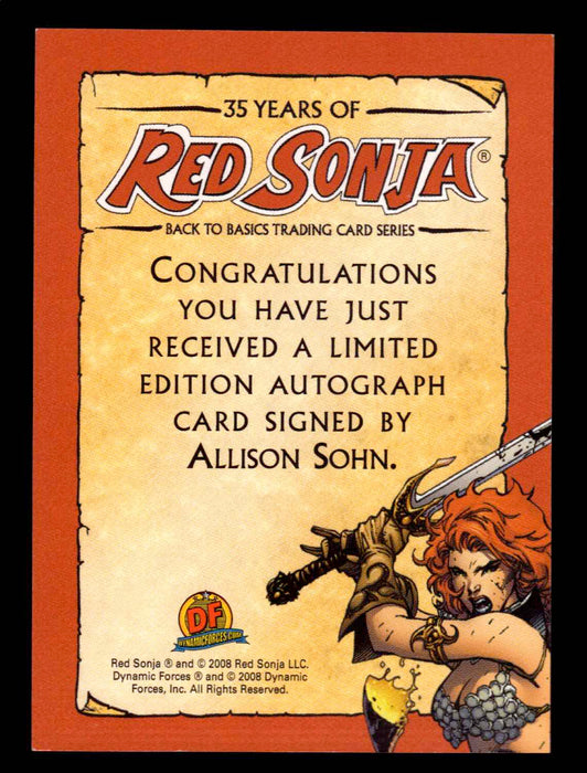35 Years of Red Sonja Autograph Artist Card Allison Sohn Dynamic Forces 2009   - TvMovieCards.com
