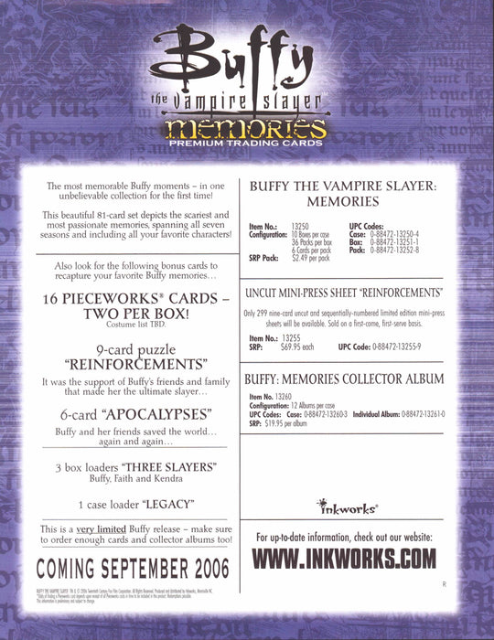 Buffy the Vampire Slayer Memories Trading Card Dealer Sell Sheet Promo Sale 2006   - TvMovieCards.com