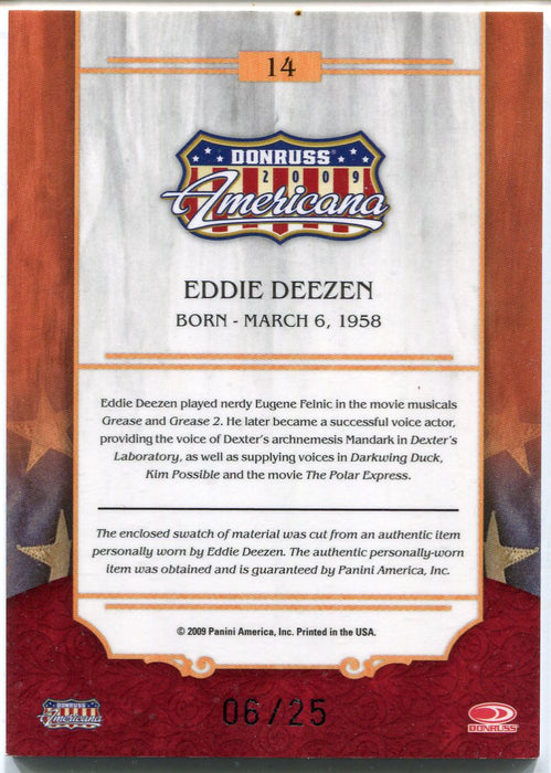 2009 Donruss Americana Gold Proof Materials Eddie Deezen #14 Costume Card   - TvMovieCards.com