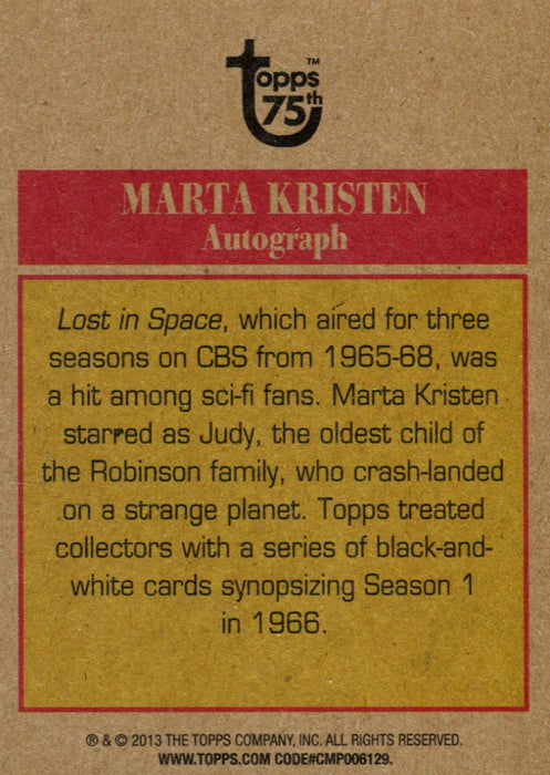 Lost in Space Topps 75th Anniversary Marta Kristen Autograph Card   - TvMovieCards.com