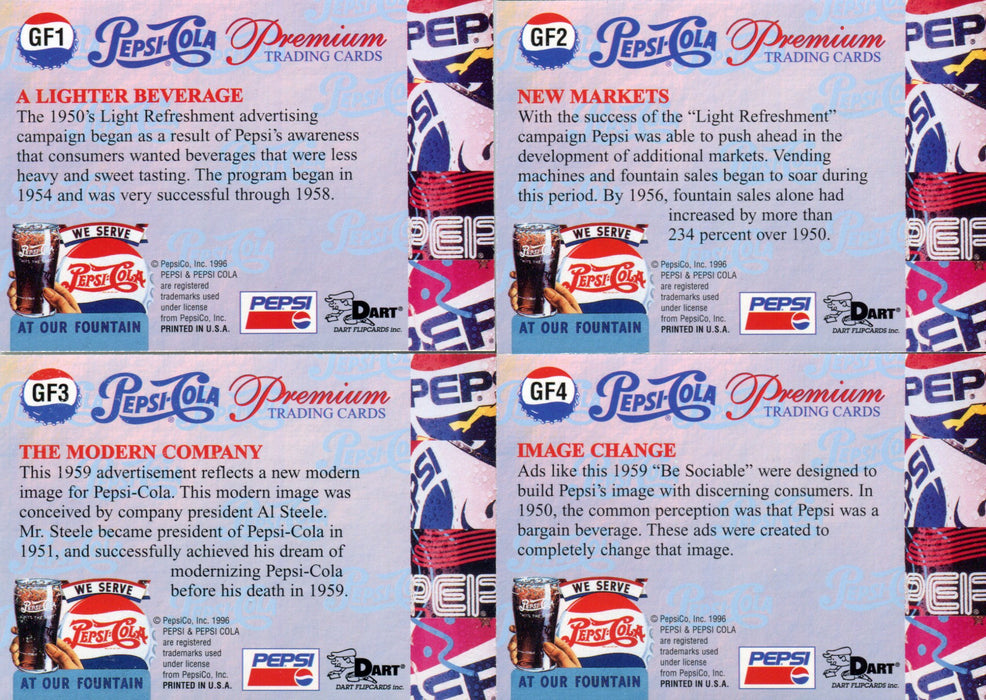 Pepsi Premium Gold Foil Chase Card Set GF1 - GF4  Dart Flipcards 1996   - TvMovieCards.com