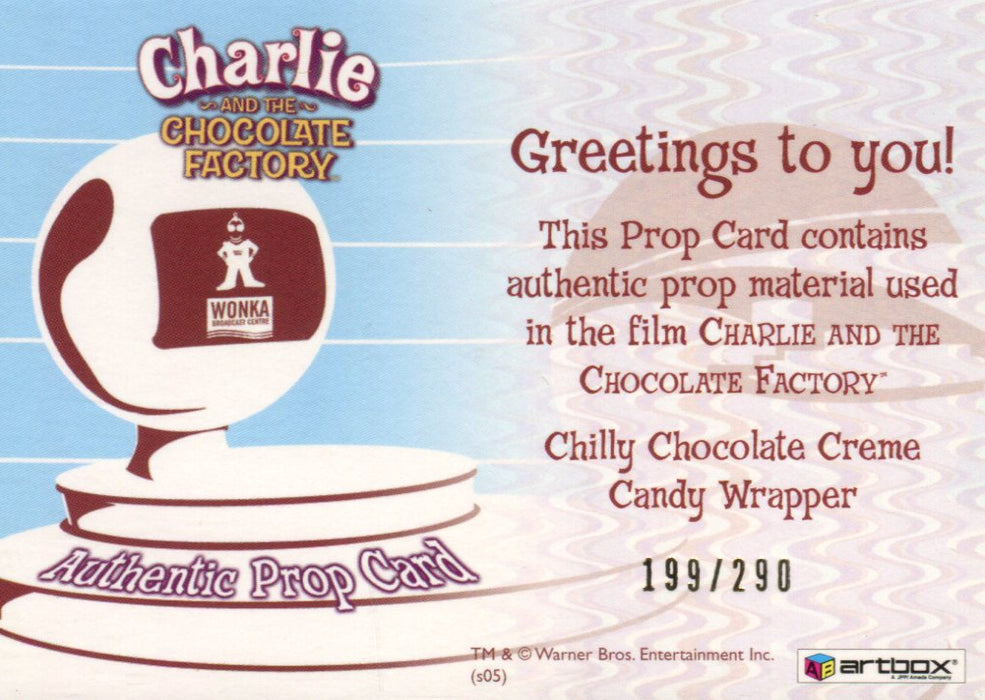 Charlie & Chocolate Factory Chocolate Creme Candy Wrapper Prop Card #199/290   - TvMovieCards.com