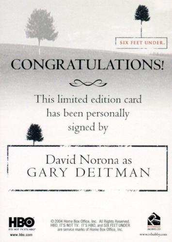 Six Feet Under Seasons 1 & 2 David Norona as Gary Deitman Autograph Card   - TvMovieCards.com