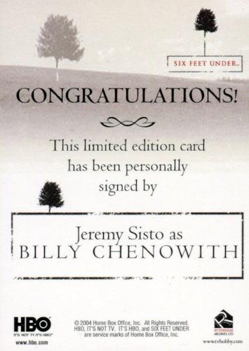 Six Feet Under Seasons 1 & 2  Jeremy Sisto Expansion Autograph Card   - TvMovieCards.com