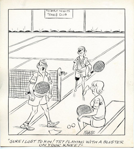 Jeff Keate Time Out Comic Strip Original Art  Tennis  (Playing with a Blister)   - TvMovieCards.com