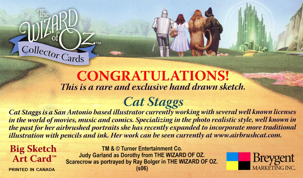 Wizard of Oz Cat Staggs (3" x 5") Autograph Sketch Card Scarecrow   - TvMovieCards.com