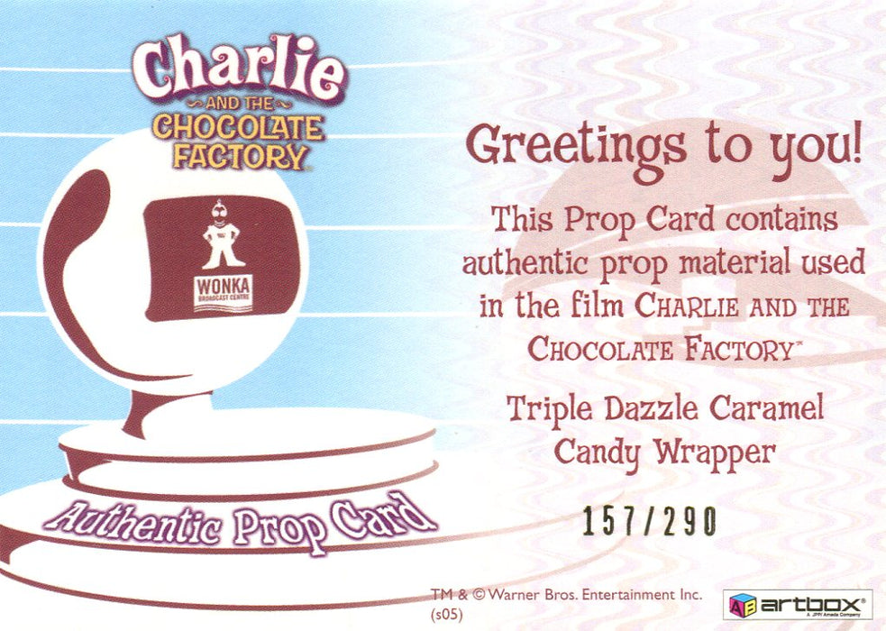 Charlie & Chocolate Factory Dazzle Caramel Candy Wrapper Prop Card #157/290   - TvMovieCards.com