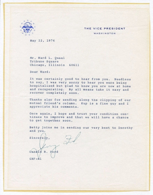 Original Signature Letter Vice President Gerald Ford May 22, 1974   - TvMovieCards.com