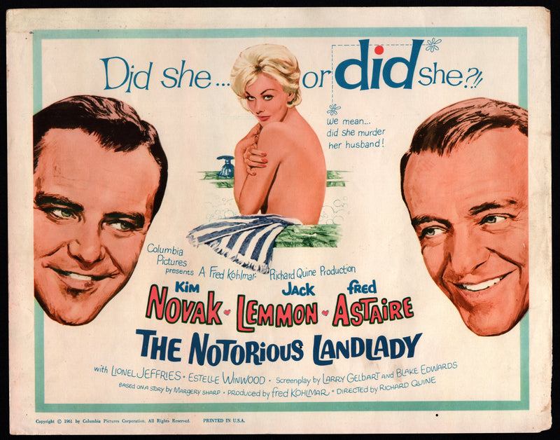 1962 The Notorious Landlady Lobby Card 11x14 Kim Novak Jack Lemmon Fred Astaire - TvMovieCards.com