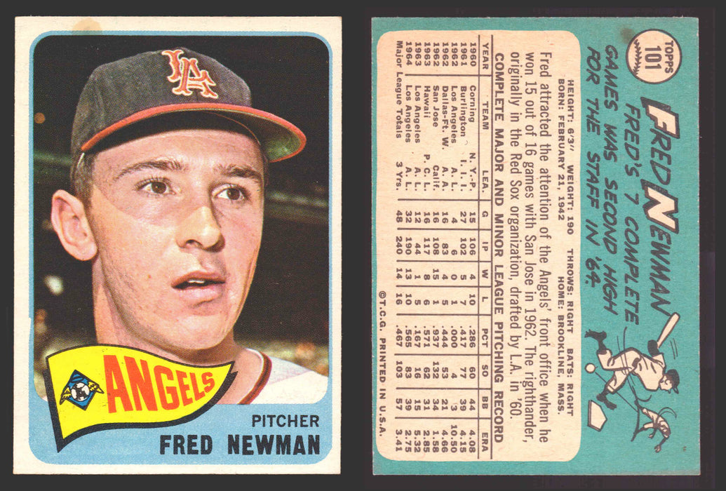 1965 Topps Baseball Trading Card You Pick Singles #100-#199 VG/EX #	101 Fred Newman - Los Angeles Angels  - TvMovieCards.com