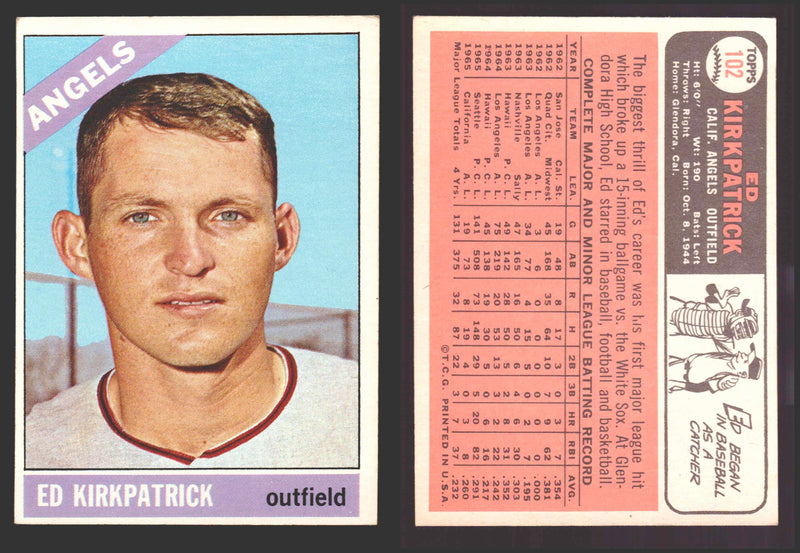 1966 Topps Baseball Trading Card You Pick Singles #100-#399 VG/EX #	102 Ed Kirkpatrick - California Angels  - TvMovieCards.com