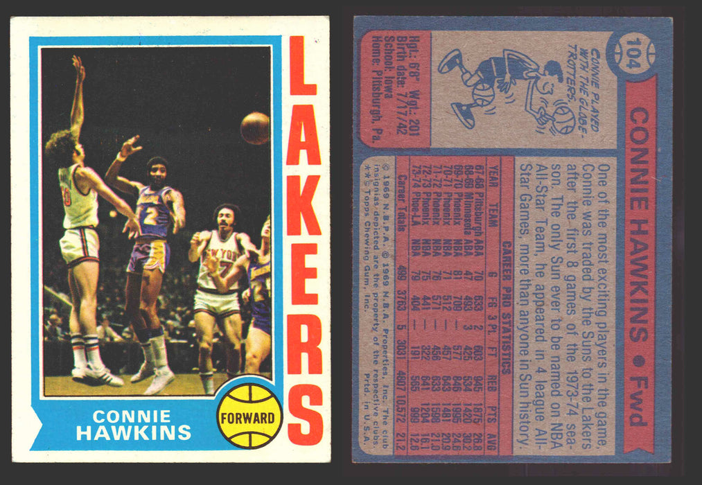 1974-75 Topps Basketball Trading Card You Pick Singles #100-#199 VG/EX #	104 Connie Hawkins - Los Angeles Lakers  - TvMovieCards.com