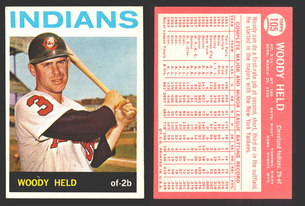 1964 Topps Baseball Trading Card You Pick Singles #100-#199 VG/EX #	105 Woodie Held - Cleveland Indians  - TvMovieCards.com