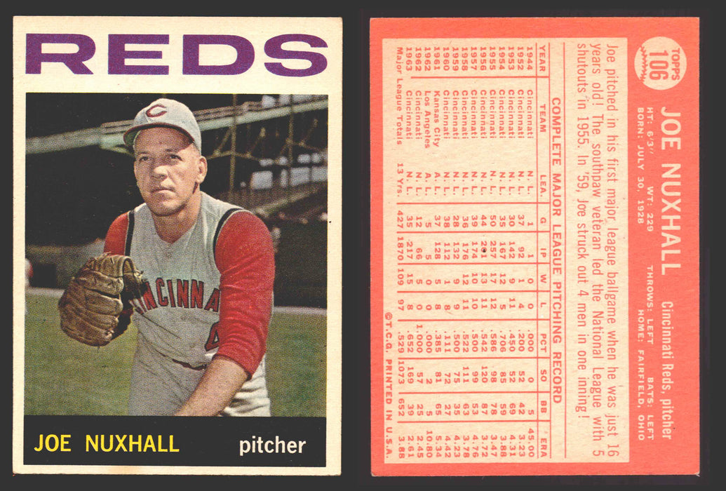 1964 Topps Baseball Trading Card You Pick Singles #100-#199 VG/EX #	106 Joe Nuxhall - Cincinnati Reds  - TvMovieCards.com