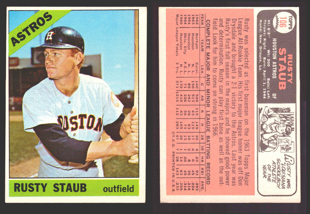1966 Topps Baseball Trading Card You Pick Singles #100-#399 VG/EX #	106 Rusty Staub - Houston Astros  - TvMovieCards.com