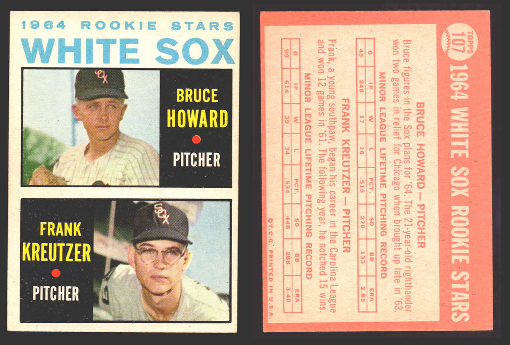1964 Topps Baseball Trading Card You Pick Singles #100-#199 VG/EX #	107 White Sox Rookies - Bruce Howard / Frank Kreutzer RC  - TvMovieCards.com