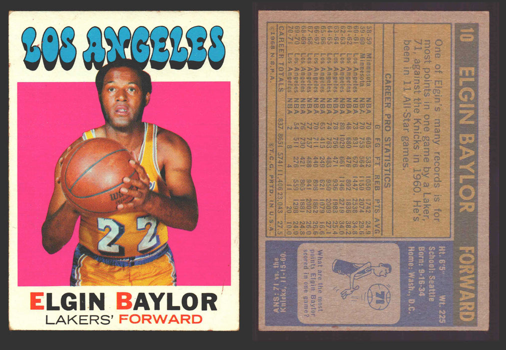 1970-71 Topps Basketball Trading Card You Pick Singles #1-#151 VG/EX #	10 Elgin Baylor - Los Angeles Lakers  - TvMovieCards.com