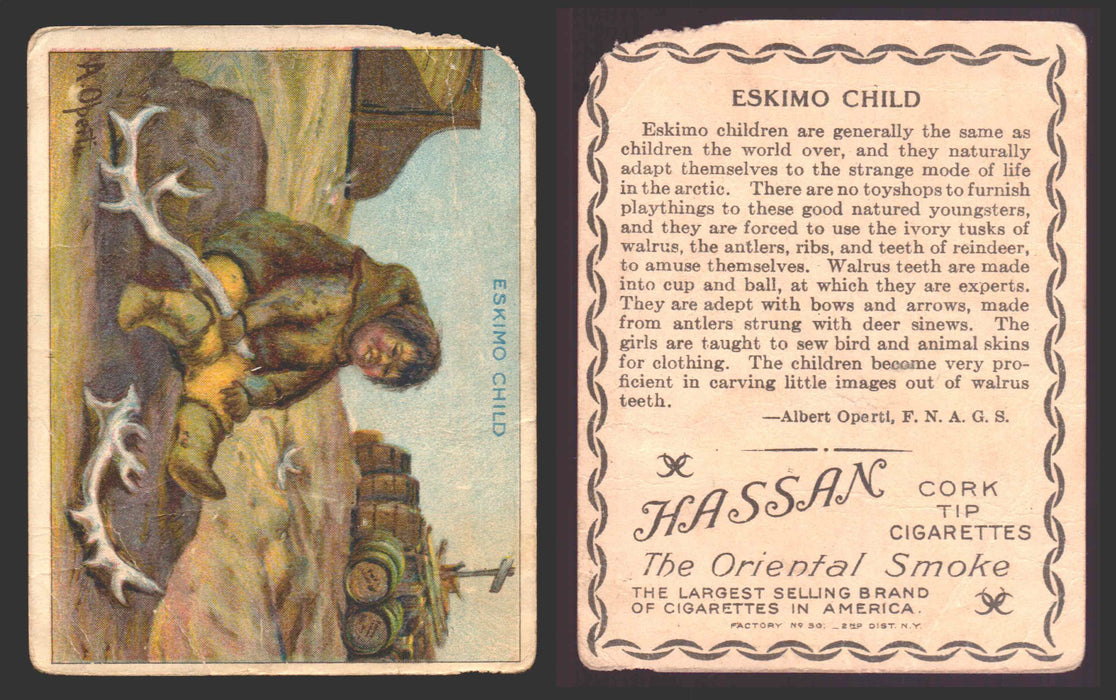1910 T30 Hassan Tobacco Cigarettes Arctic Scenes Vintage Trading Cards Singles #10 Eskimo Child  - TvMovieCards.com
