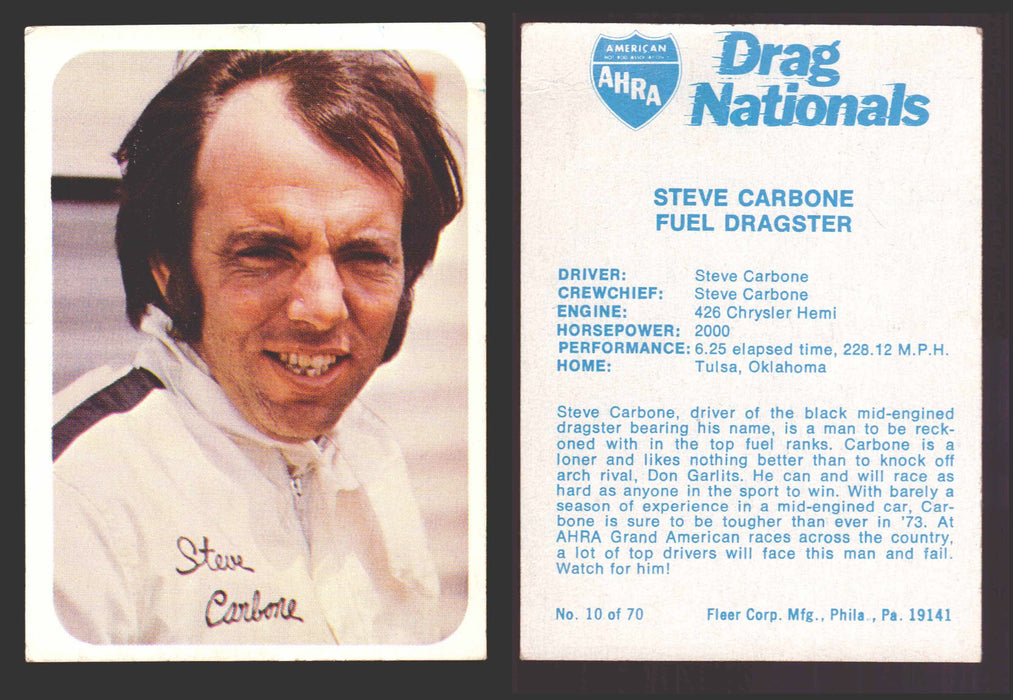 AHRA Drag Nationals 1971 Fleer USA White Trading Cards You Pick Singles #1-70 10 of 70   Steve Carbone's                 Top Fuel Dragster  - TvMovieCards.com