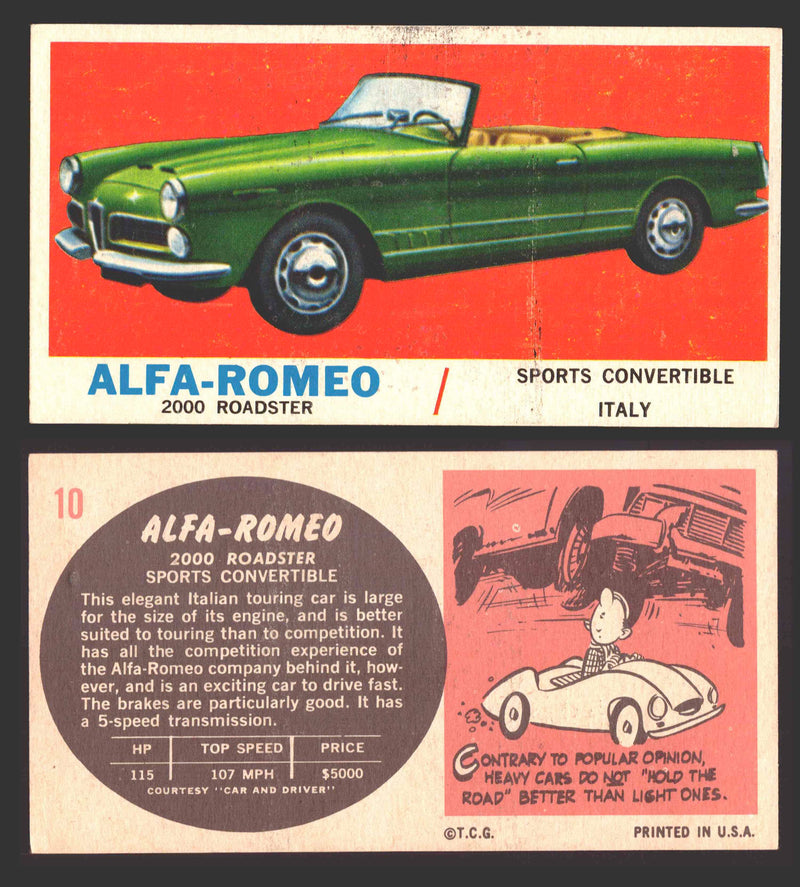 1961 Topps Sports Cars (White Back) Vintage Trading Cards #1-#66 You Pick Single #10 Alfa-Romeo 2000 Roadster - TvMovieCards.com