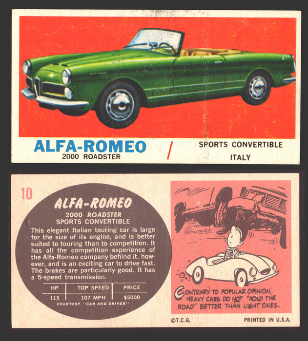 1961 Topps Sports Cars (White Back) Vintage Trading Cards #1-#66 You Pick Singles #10   Alfa-Romeo 2000 Roadster  - TvMovieCards.com