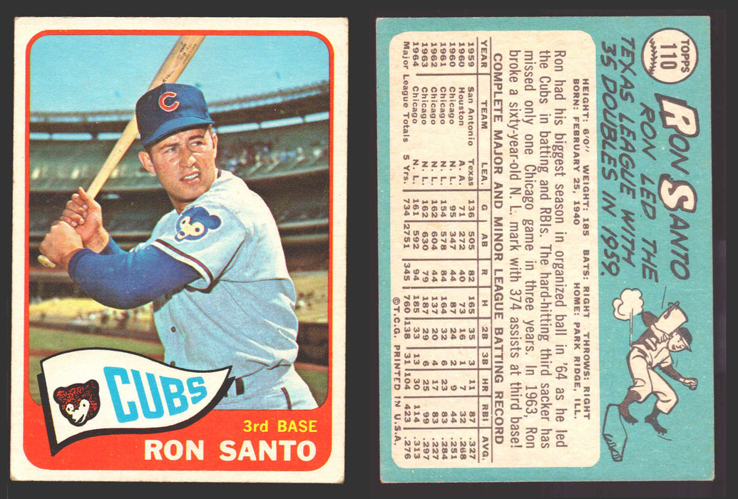 1965 Topps Baseball Trading Card You Pick Singles #100-#199 VG/EX #	110 Ron Santo - Chicago Cubs  - TvMovieCards.com