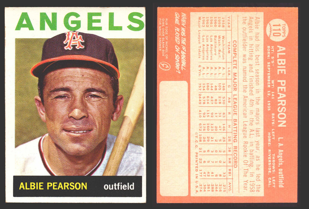 1964 Topps Baseball Trading Card You Pick Singles #100-#199 VG/EX #	110 Albie Pearson - Los Angeles Angels  - TvMovieCards.com