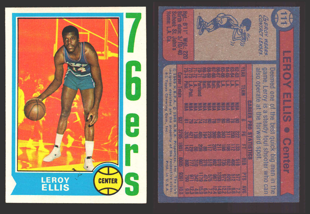 1974-75 Topps Basketball Trading Card You Pick Singles #100-#199 VG/EX #	111 Leroy Ellis - Philadelphia 76ers  - TvMovieCards.com